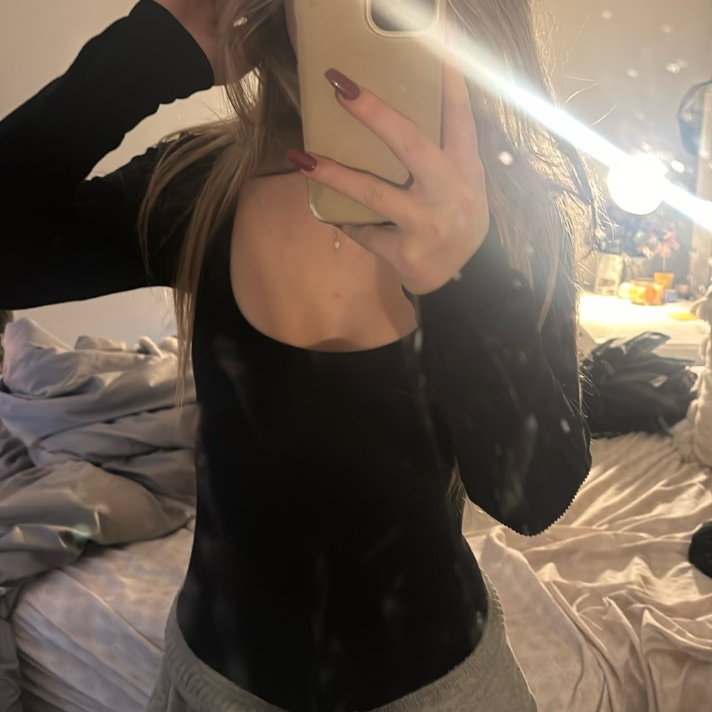 black ribbed long sleeve bodysuit